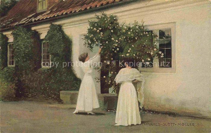 SLOTT-MOLLER H. Kuenstlerkarte Weisse Rosen