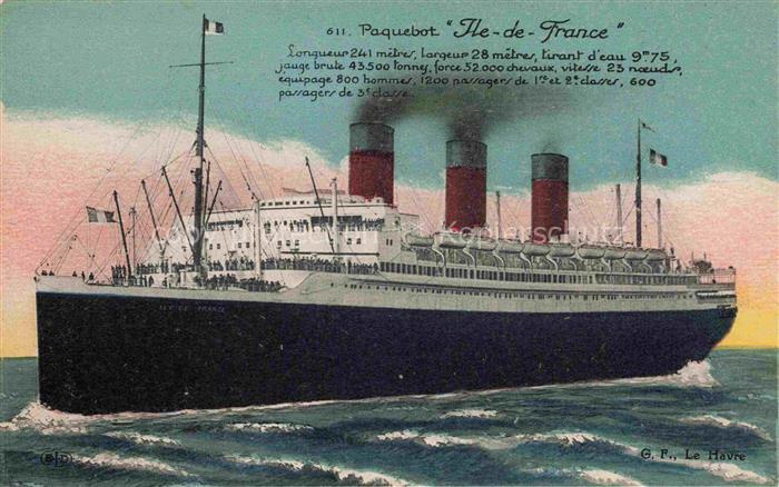 Dampfer Oceanliner Paquebot Ile de France