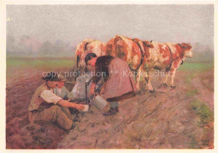 BACHMANN Hans (1852-1917) Kuenstlerkarte Rast auf dem Felden