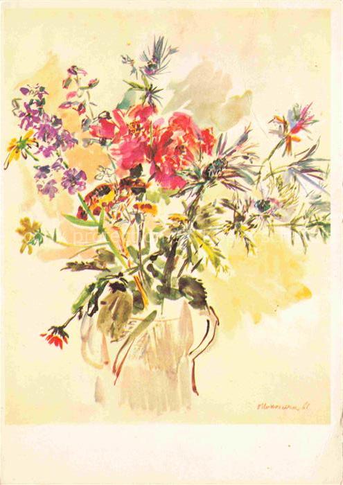 KOKOSCHKA Otto (1886-1980) Kuenstlerkarte Blumen im Glas