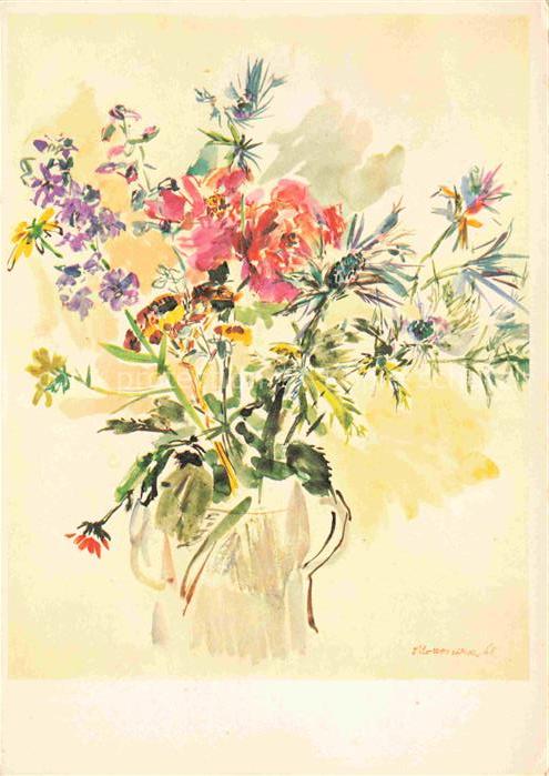 KOKOSCHKA Otto (1886-1980) Kuenstlerkarte Blumen im Blas