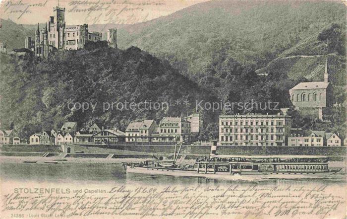 Capellen KOBLENZ Rhein Rheinland-Pfalz Blick ueber den Rhein Dampfer Schloss St