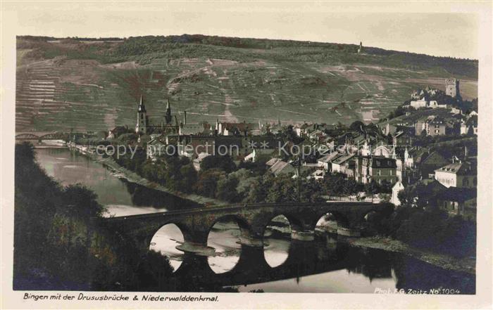 Bingen Rhein Panorama Drususbruecke und Niederwalddenkmal Serie Der deutsche Rhe