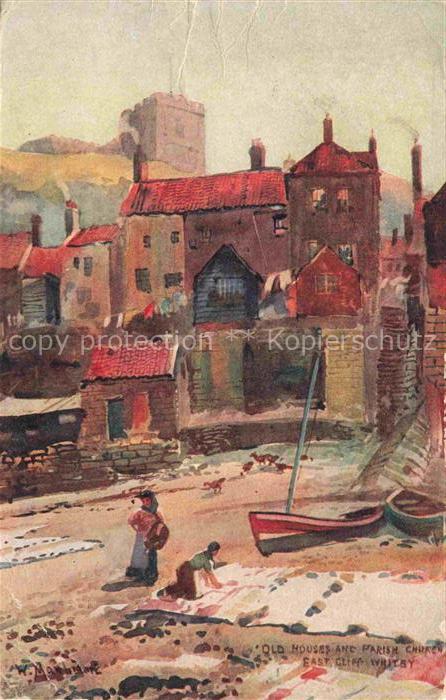 Goathland Scarborough UK Old houses and Parish Church Painting Kuenstlerkarte