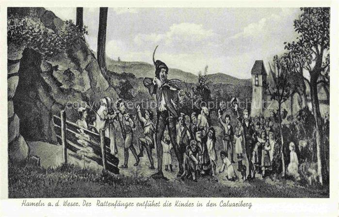 HAMELN Weser Der Rattenfaenger entfuehrt die Kinder in den Calvariberg Sage Kuen