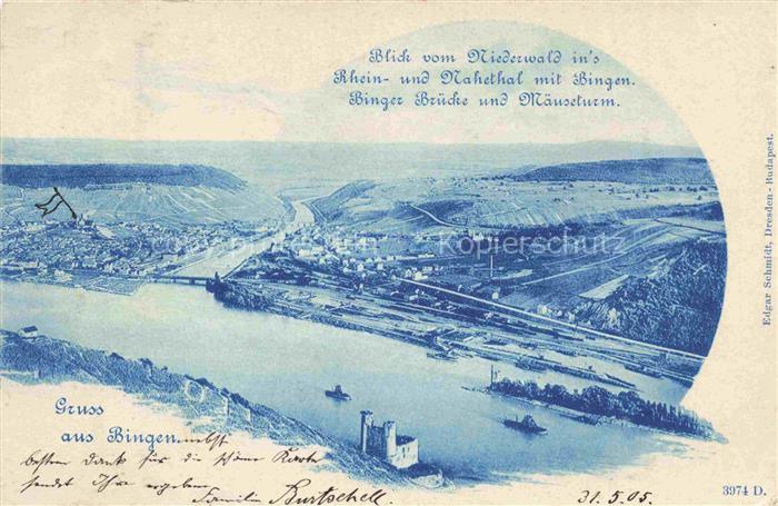 Bingen Rhein Panorama Blick vom Niederwald ins Rhein- und Nahetal Binger Bruecke