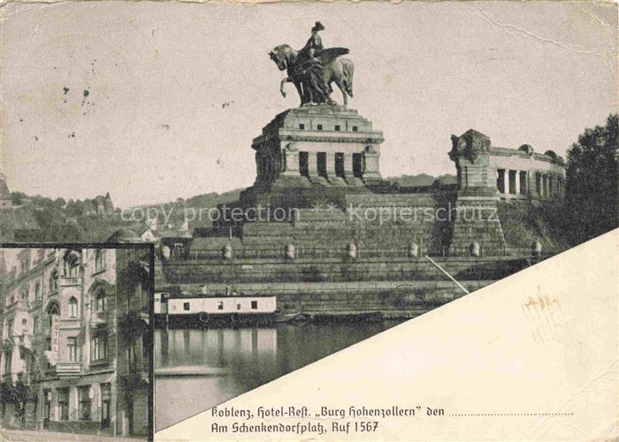 KOBLENZ  Rhein Denkmal Kaiser Wilhelm I Hotel Restaurant Burg Hohenzollern