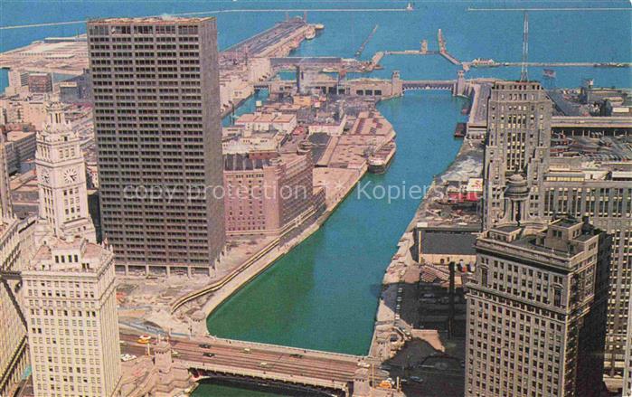 CHICAGO  Illinois USA Wrigley Building and Equitable Building and Chicago River