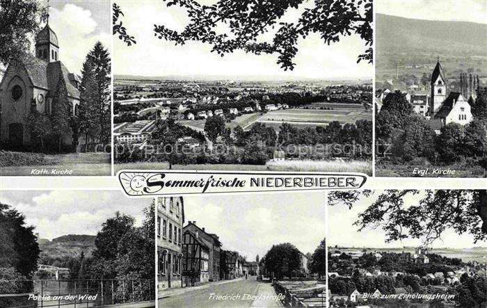 Niederbieber Hessen Kath Kirhe Panorama Ev Kirche Partie an der Wied Friedrich E