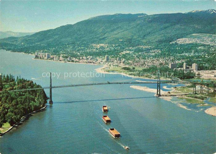 VANCOUVER BC Canada Aerial view of Lions Gate Bridge