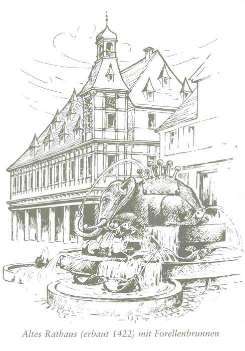 Geislingen  Steige Altes Rathaus mit Forellenbrunnen Zeichnung