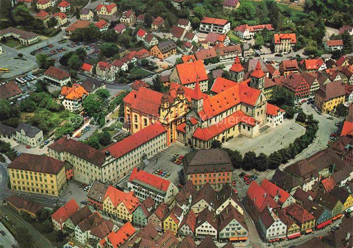 Ellwangen Jagst Stadtkern mit Basilika St Vitus Fliegeraufnahme