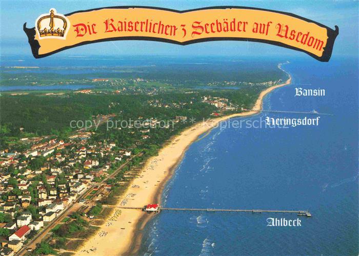 Usedom Mecklenburg-Vorpommern Fliegeraufnahme mit den Seebaedern Bansin Heringsd