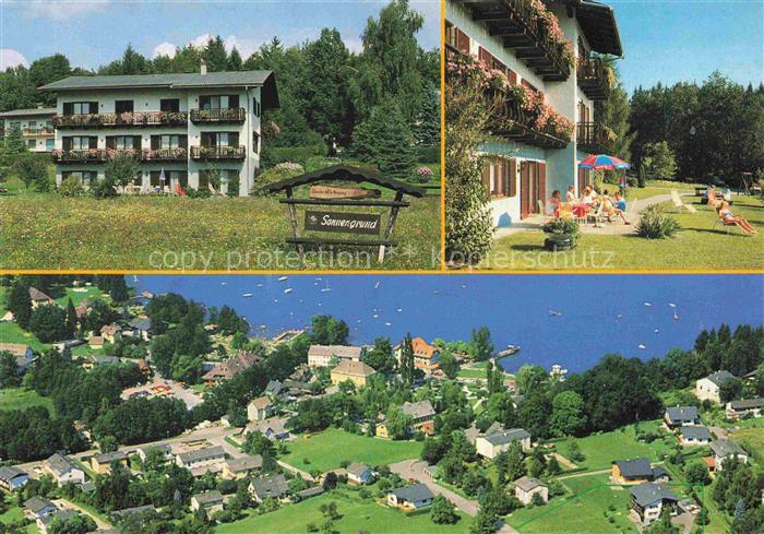 Reifnitz Woerthersee Kaernten AT Pension Sonnengrund Liegewiese Fliegeraufnahme