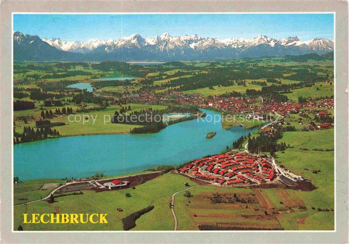 Lechbruck am See Allgaeu Bayern mit Tiroler und Allgaeuer Hochgebirge Fliegerauf