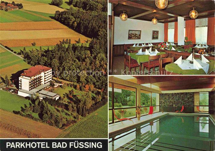 BAD FuessING Parkhotel Luftaufnahme Restaurant Hallenbad