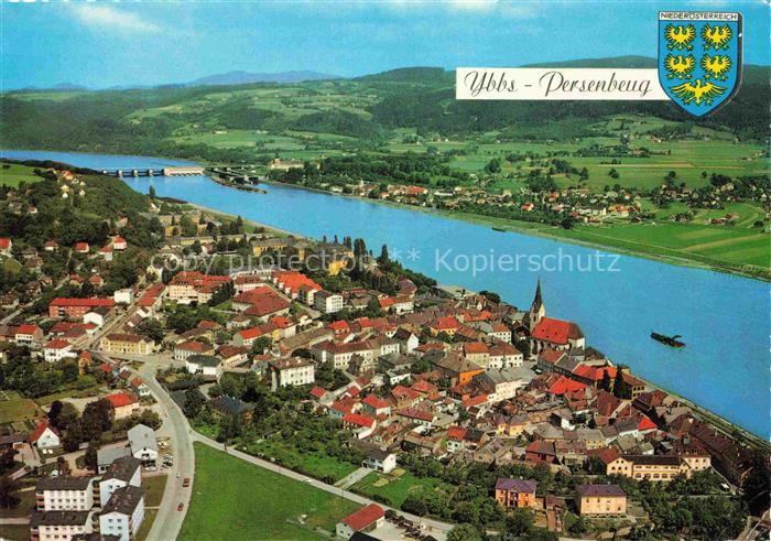 Ybbs Donau Niederoesterreich AT Panorama im Hintergrund Donaukraftwerk Persenbeu