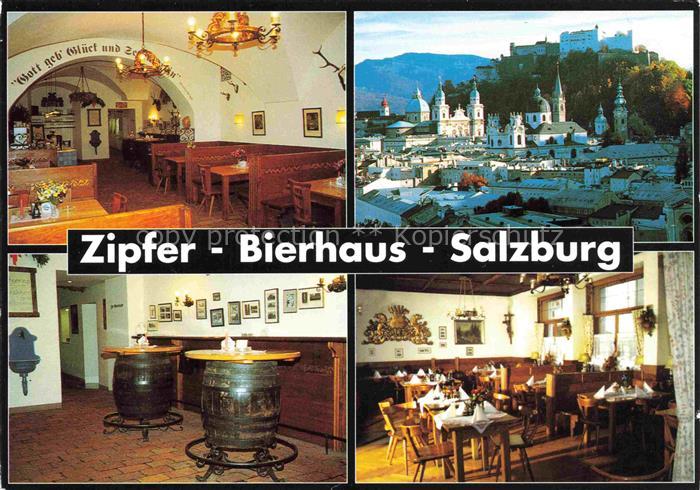 SALZBURG  AT Zipfer Bierhaus Gastraum Stadtpanorama Festung Hohensalzburg