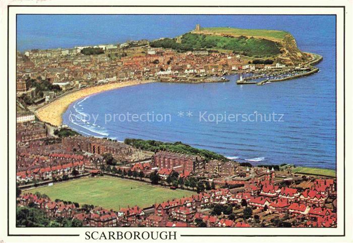 Scarborough  Yorkshire UK Scarborough Castle and South Bay aerial view