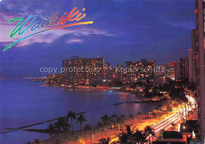 Waikiki Honolulu Hawaii USA Nachtansicht Hotels Strand