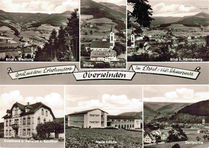 Oberwinden  Elztal BW Neue Schule Dorfpartie Pension z. Bahnhof Kirche Hoernlebe
