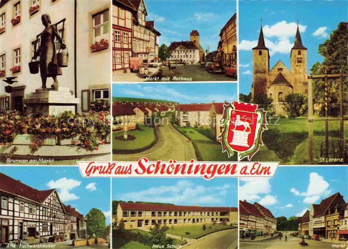 Schoeningen Elm Helmstedt Niedersachsen Marktbrunnen Rathaus St Lorenz Alte Fach