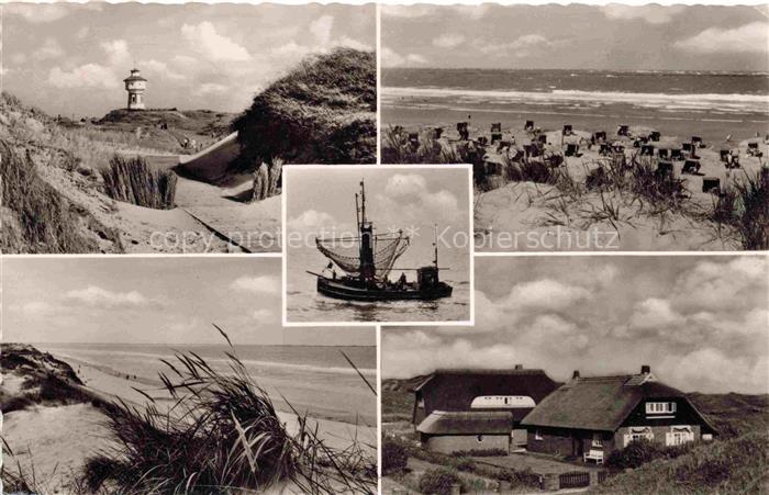 LANGEOOG Nordseebad Leuchtturm Strand Duenen Fischerboot Inselhaus