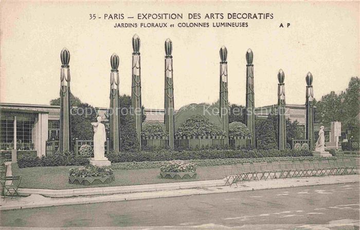 Exposition Arts Decoratifs Paris 1925 Jardin Floraux Colonnes Lumineuses