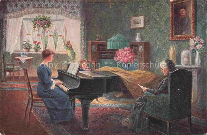 Klavier Piano-- Kind Frau Wohnziemmer