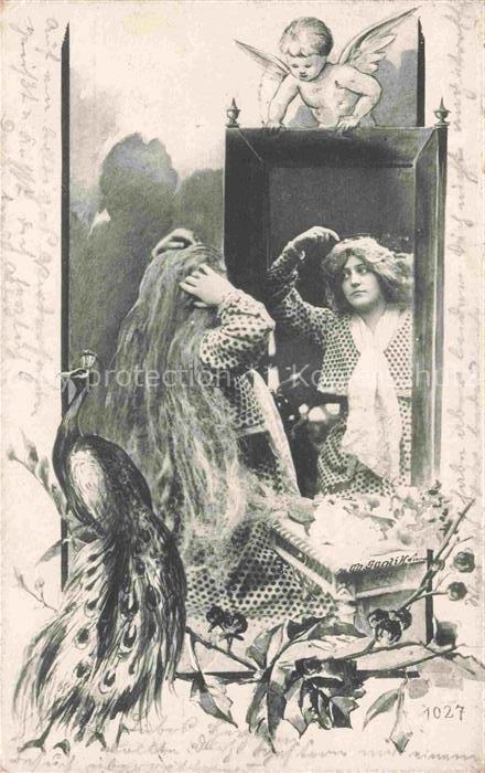 SCOLIK Fec. Ch. Wien Kuenstlerkarte Nr. 1027 Frau Spiegel engel