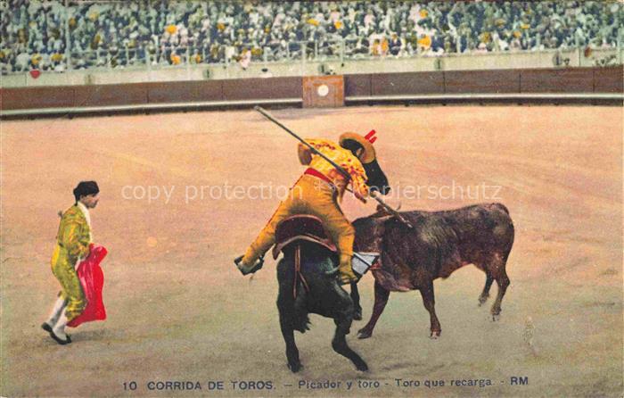 Stierkampf Corrida de Toros Bullfight-- Picador y toro recarde