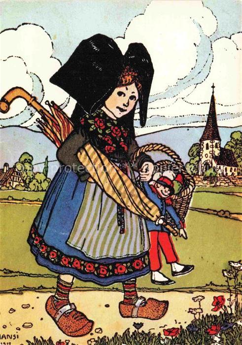 HANSI  Waltz J J (1873-1951) Kuenstlerkarte Alsace Elsass Alsase Colmar Trachten