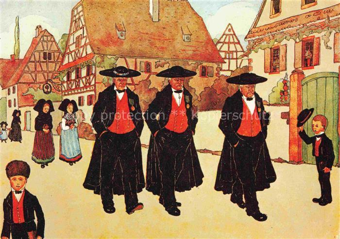 HANSI  Waltz J J (1873-1951) Kuenstlerkarte Alsace Elsass Quand Anciens promenen