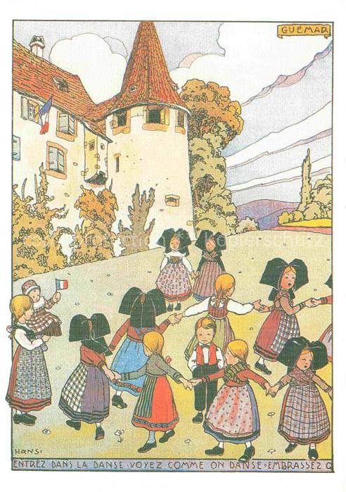 HANSI  Waltz J J (1873-1951) Kuenstlerkarte Alsace Elsass Entrez dans la danse V