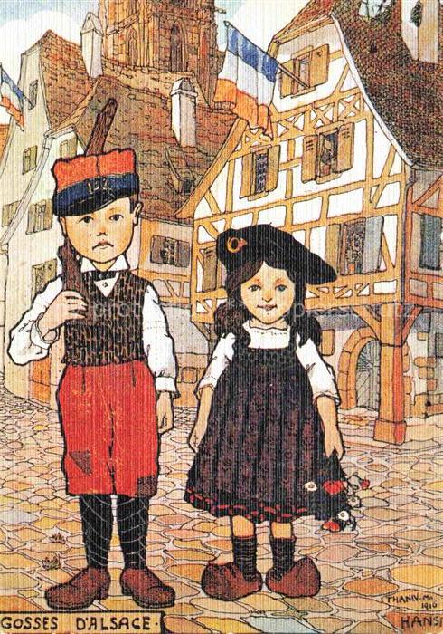 HANSI  Waltz J J (1873-1951) Kuenstlerkarte Alsace Elsass On attend la visite du