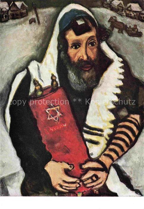 CHAGALL Marc (1887-1985) Kuenstlerkarte Rabbin with thora