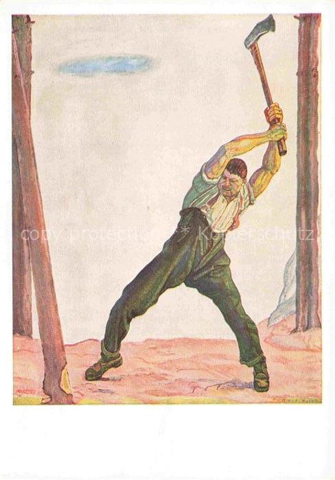 HODLER Ferdinand (1853-1918) Kuenstlerkarte Der Holzfaeller