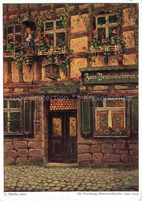 MoessLER Ludwig Moessler Ludwig (1902-1949) Kuenstlerkarte Alt Nuernberg Bratwur