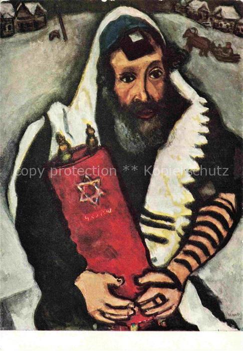 CHAGALL Marc (1887-1985) Kuenstlerkarte Rabbi with thora