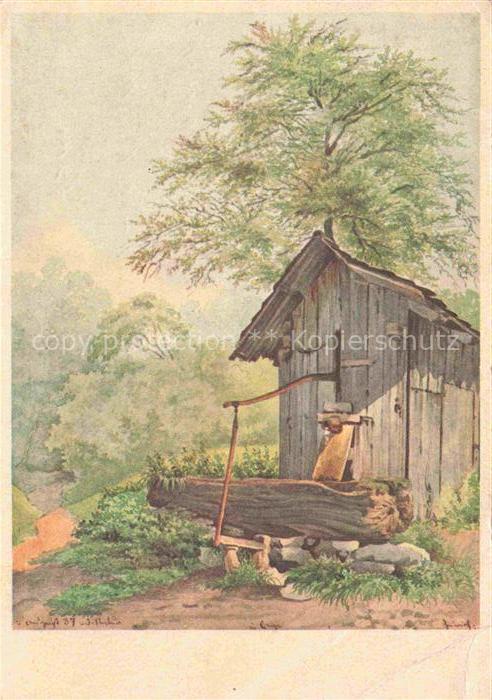 KELLER Gottfried Zuerich (1819-1890) Schriftsteller Bretterhuette mit Ziehbrunne