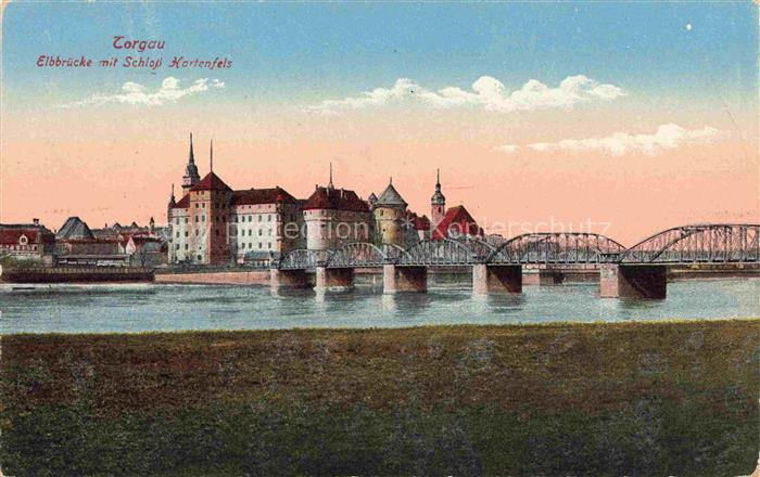 Torgau Elbbruecke mit Schloss Kartenfels