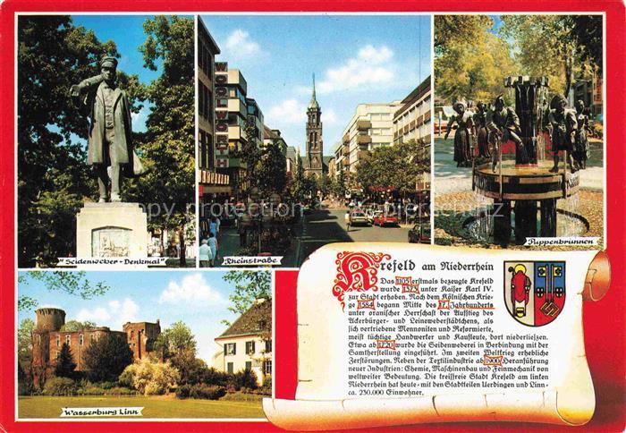 KREFELD Crefeld Seidenweber Denkmal Rheinstrasse Puppenbrunnen Wasserburg Linn