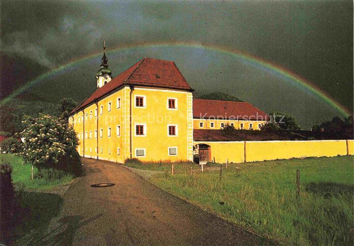 Oberaudorf Inn Rosenheim Bayern Regenbogen ueber Kloster Reisach