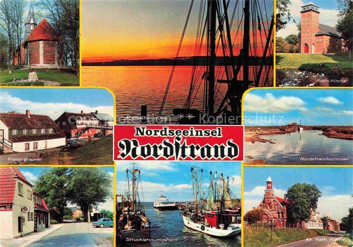 Nordstrand Nordfriesland Schleswig-Holstein Ev Kirche Friesenhaeuser Abendstimmu