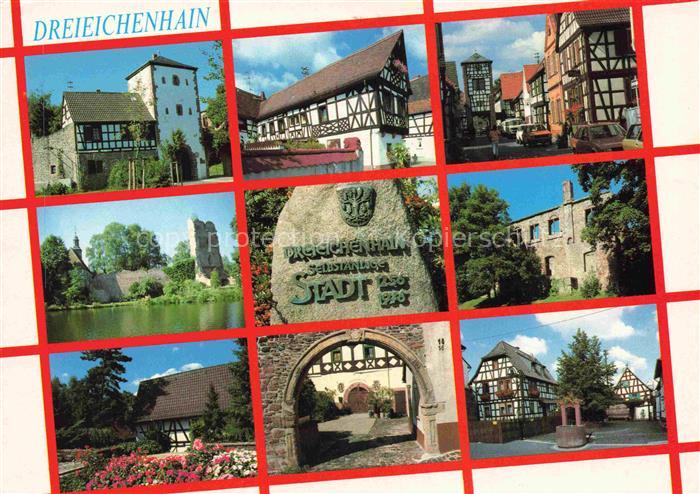 Dreieichenhain Schloss Fachwerkhaeuser Ruine Stadttor Brunen