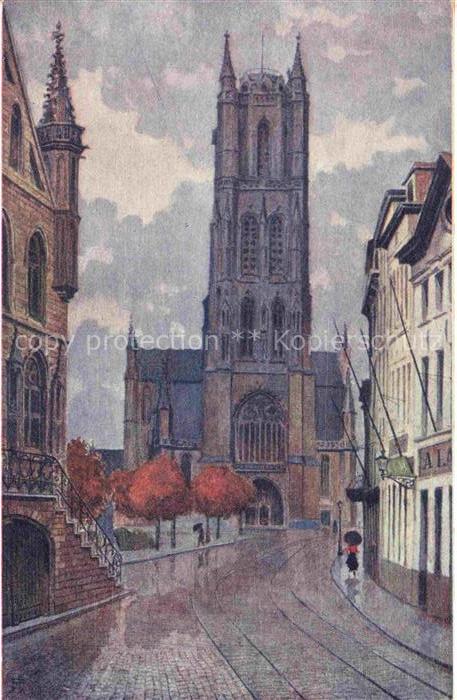 GENT Gand Belgie La Cathedrale St Bavon Aquarell