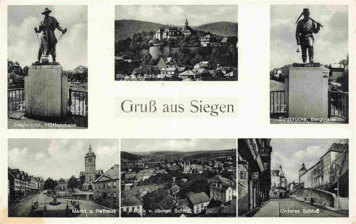 SIEGEN  Westfalen NRW Siegbruecke Huettenmann und Bergmann Markt Rathaus Schloss