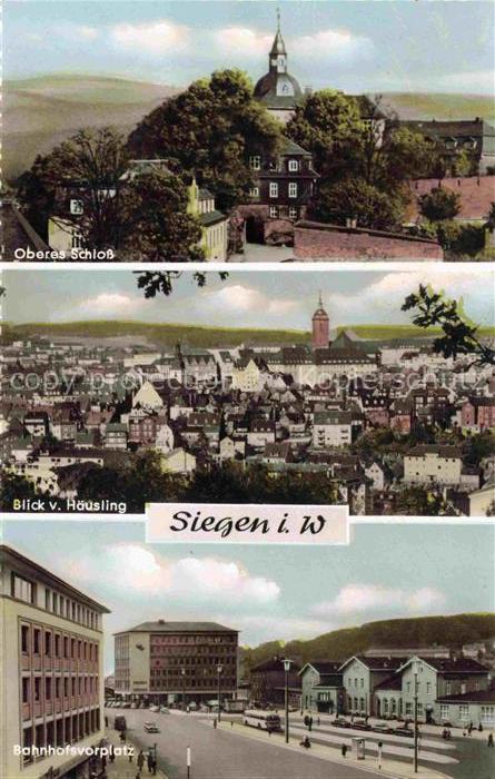 SIEGEN  Westfalen NRW Oberes Schloss Blick vom Haeusling Bahnhofsvorplatz