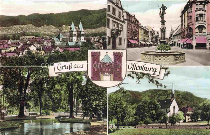 OFFENBURG Offenbourg Panorama Brunnen Schwanenteich Kirche