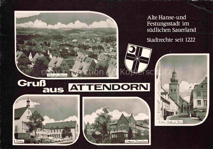 Attendorn Panorama Rathaus Kollegium Bernhardinum Koelner Strasse mit Dom
